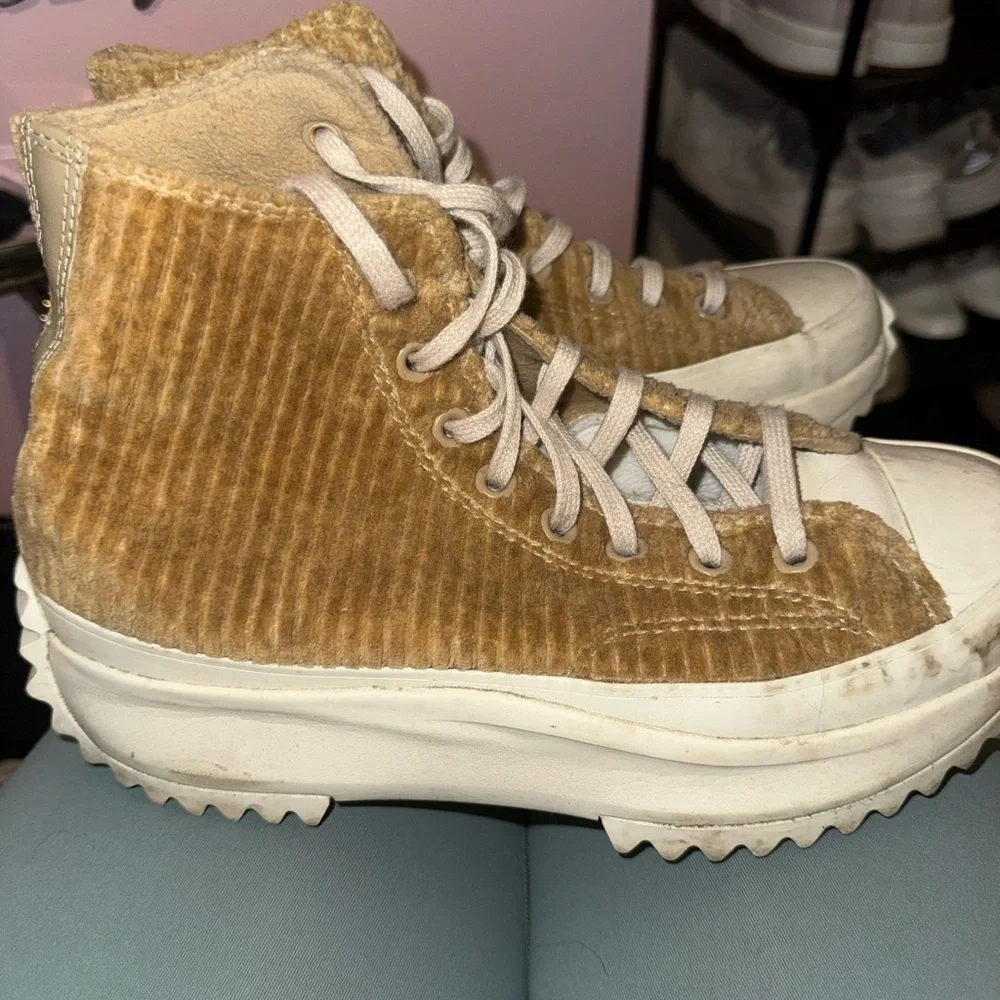 Tan High-Top Sneakers with White Soles
